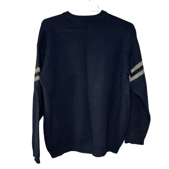 VTG Abercrombie Fitch Sweater Men‎ XL V Neck Navy Blue Gray Stripe Wool Preppy